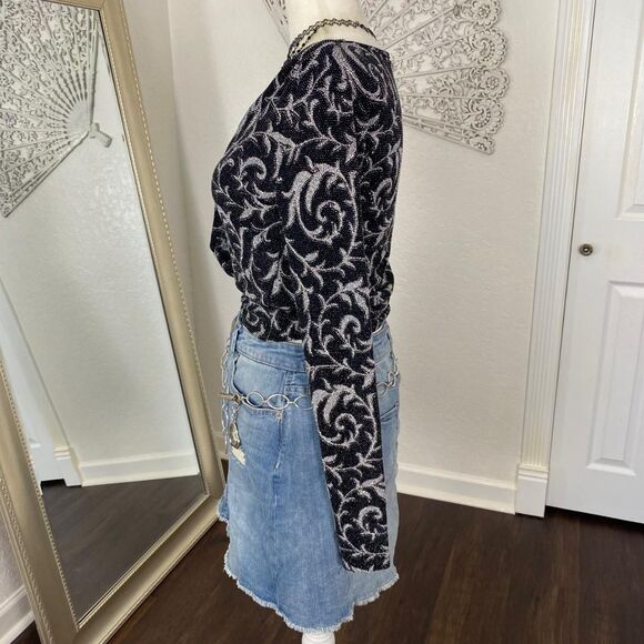 A-gaci Whimsygoth Vintage 90s Made in USA Glitter Wrap Top Deep V-neck Blouse S - Picture 5 of 9